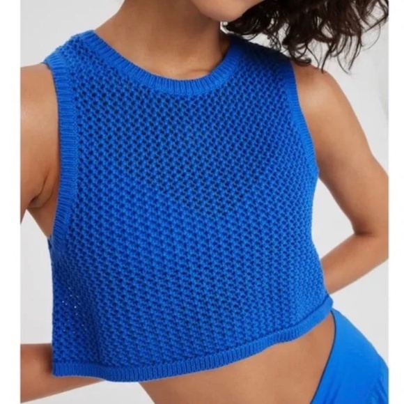 Offline By Aerie Cobalt Blue Crochet Knit Sweater Tank Cropped Size Medium - Picture 2 of 6